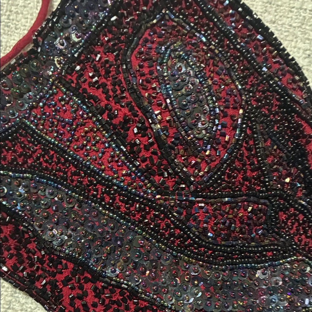 Cache Beaded Butterfly Tank Top - Black and Red Size Small - Picture 4 of 5